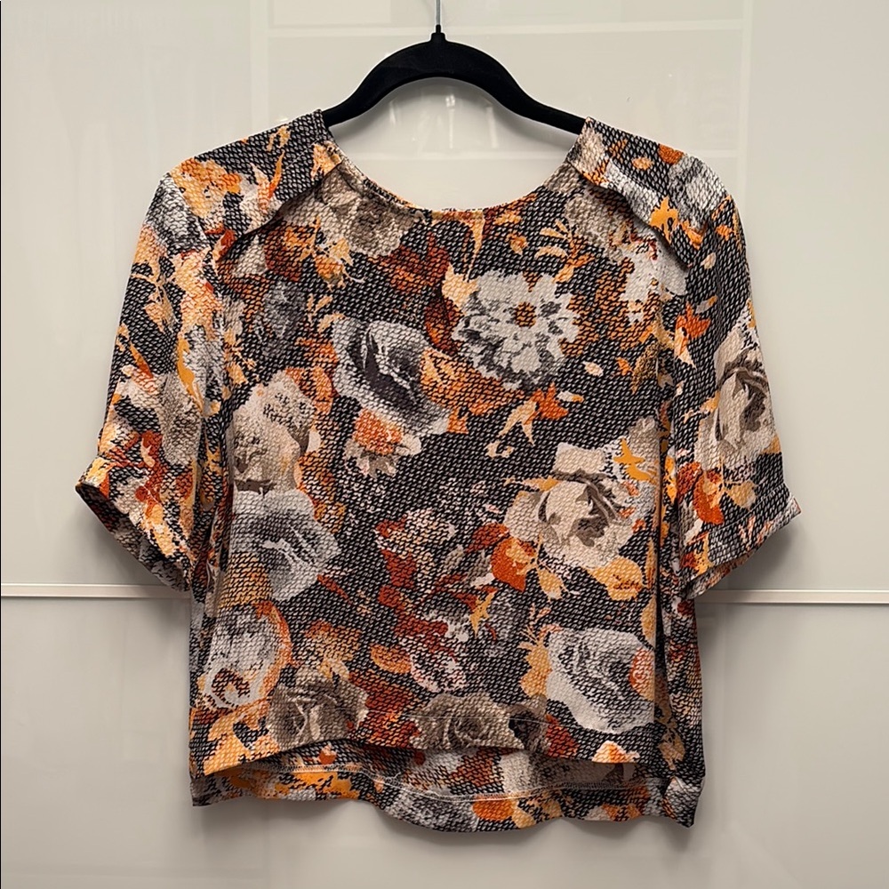 Dex Orange and Brown 3/4 Sleeve Boxy Blouse